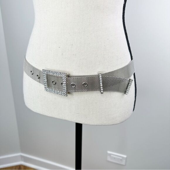 Zara Silver Mesh Belt w/Rhinestone Buckle and Accents Holiday Formal Cocktail - Picture 2 of 12